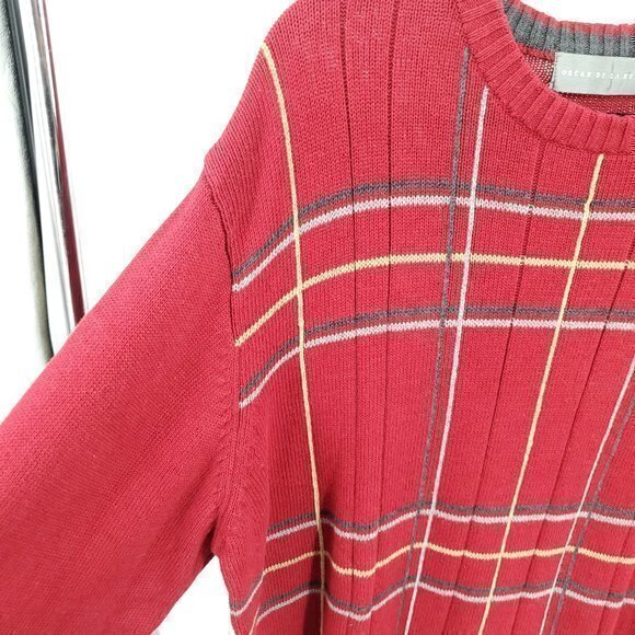 Men's Oscar de la Renta XL Ribbed Red Crew Neck Sweater 100% Cotton - Picture 7 of 16